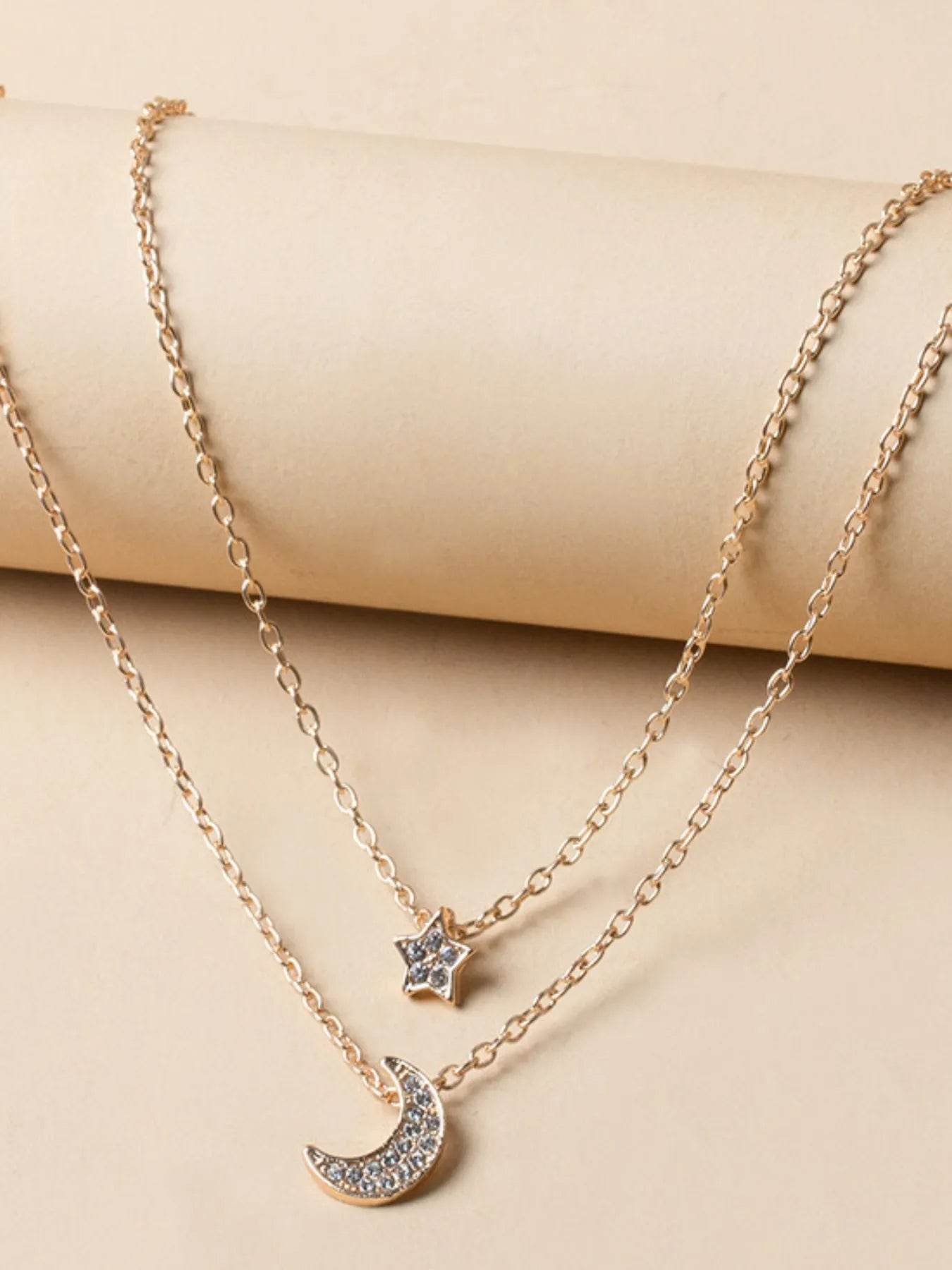 Double Layered Star and Moon Pendant Necklace - IntuitiveEncBoutique