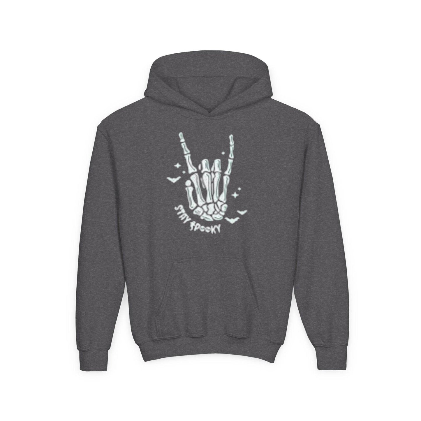 Youth Ghostly Rocker Hoodie - Stay Spooky Sweatshirt, Halloween Apparel, Youth Fashion, Skeleton Design, Cozy Gift - IntuitiveEncBoutique