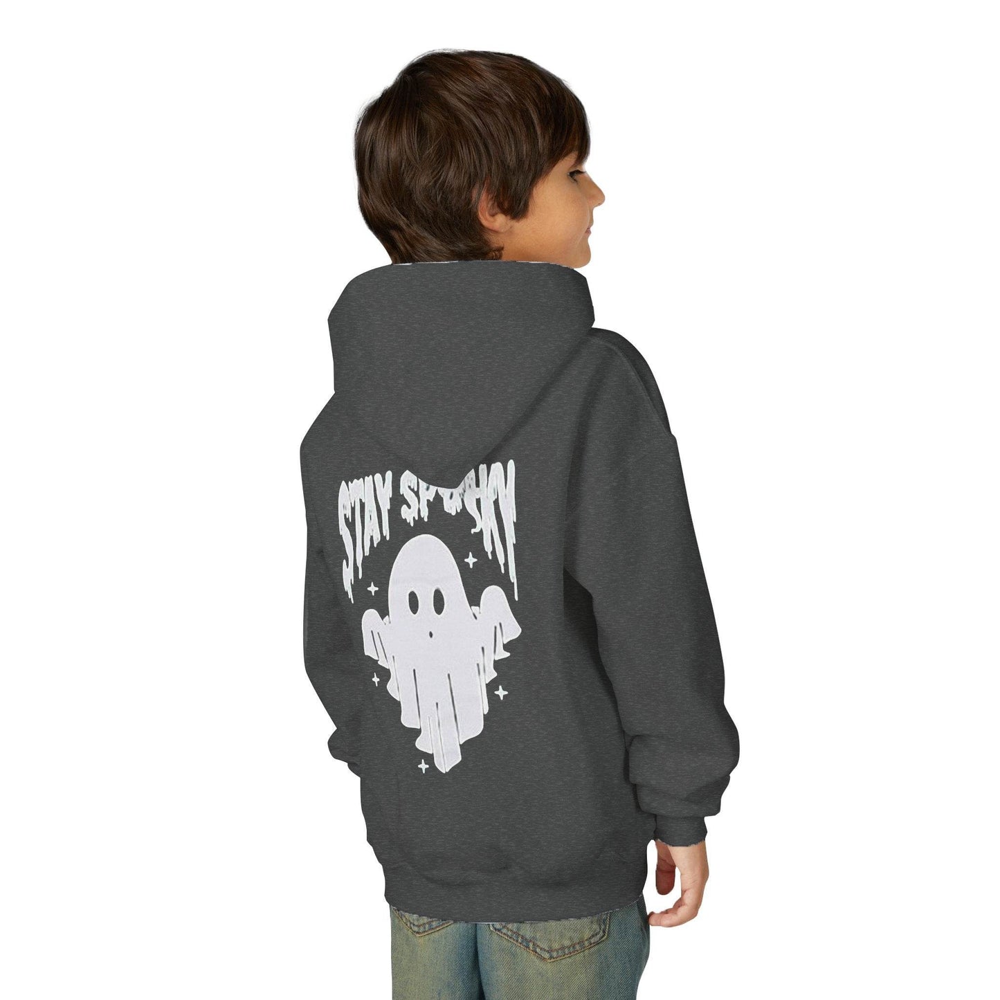 Youth Ghostly Rocker Hoodie - Stay Spooky Sweatshirt, Halloween Apparel, Youth Fashion, Skeleton Design, Cozy Gift - IntuitiveEncBoutique