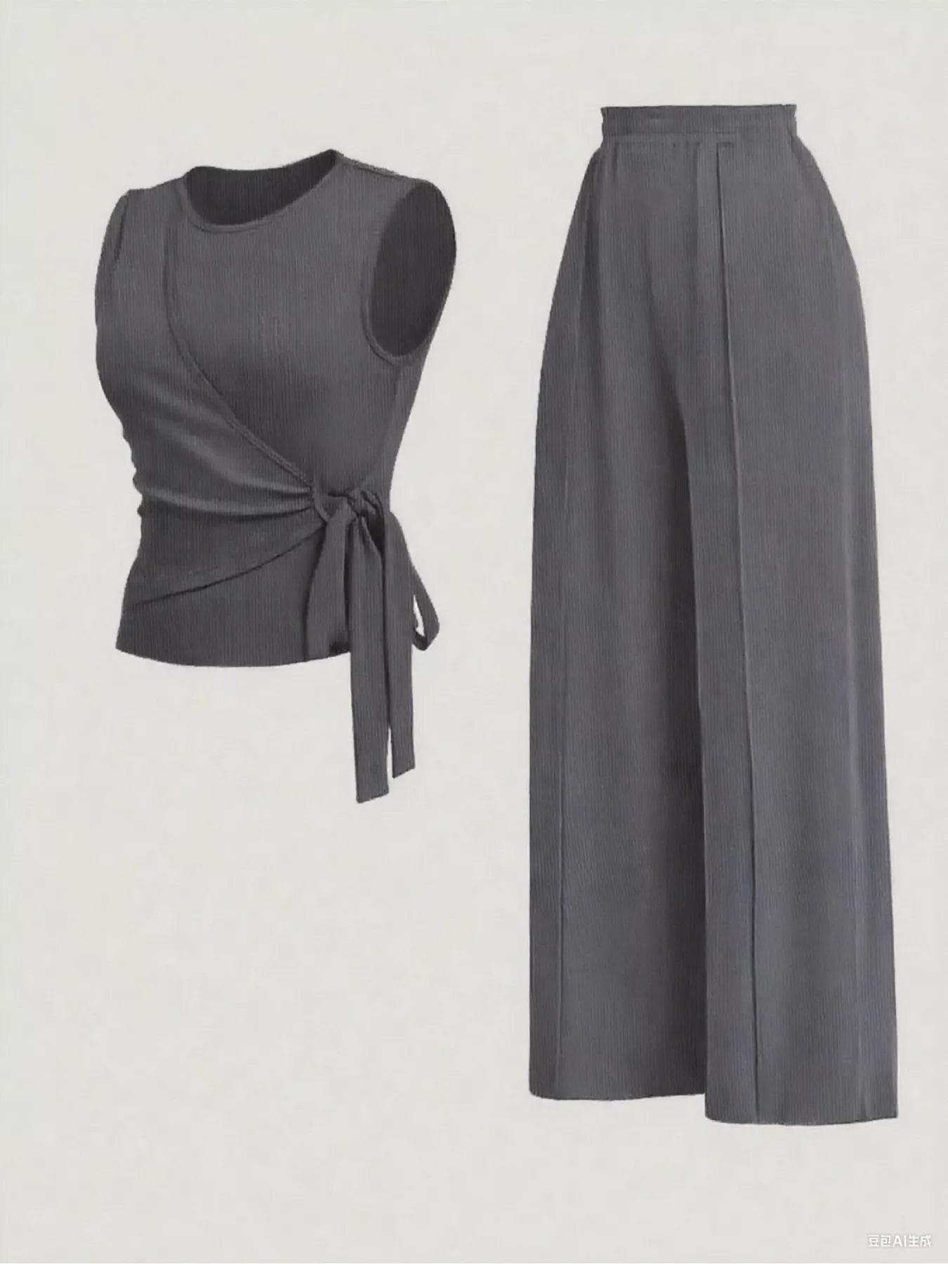 Side Tie Round Neck Tank and Pants Set - IntuitiveEncBoutique