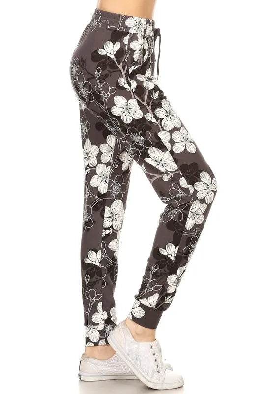 Leggings Depot Full Size Buttery Soft Floral Joggers with Drawstring Plus Size - IntuitiveEncBoutique