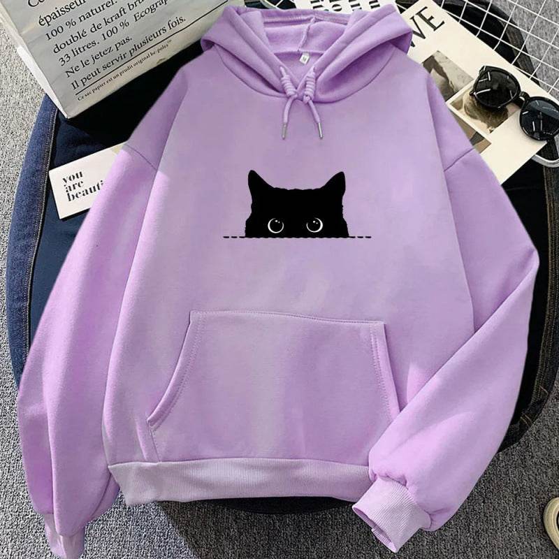 Spring Cartoon Cat Pattern Cute Printed Hooded Sweatshirt Unisex Long Sleeve Casual Jacket - IntuitiveEncBoutique