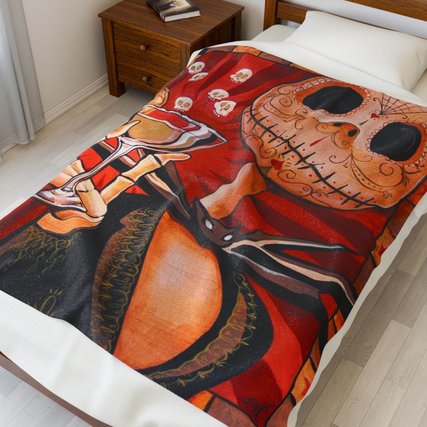 Velveteen Plush Blanket - Cozy Jack Skeleton Design, Halloween Decor, Movie-inspired Gift, Snuggly Throw, Unique Home Accent - IntuitiveEncBoutique