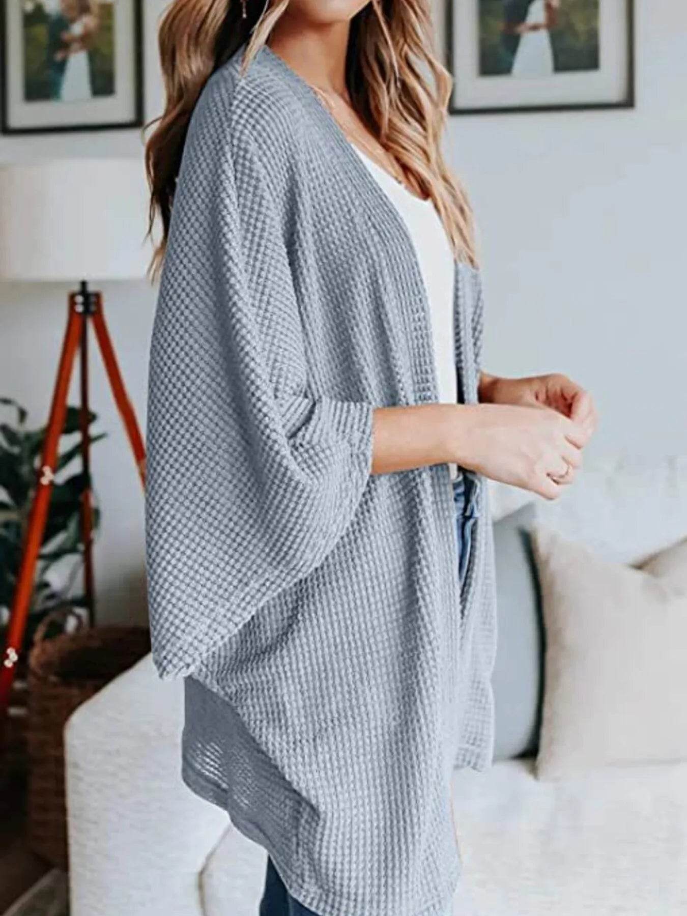 Full Size Open Front Waffle Knit Cardigan Plus Size - IntuitiveEncBoutique