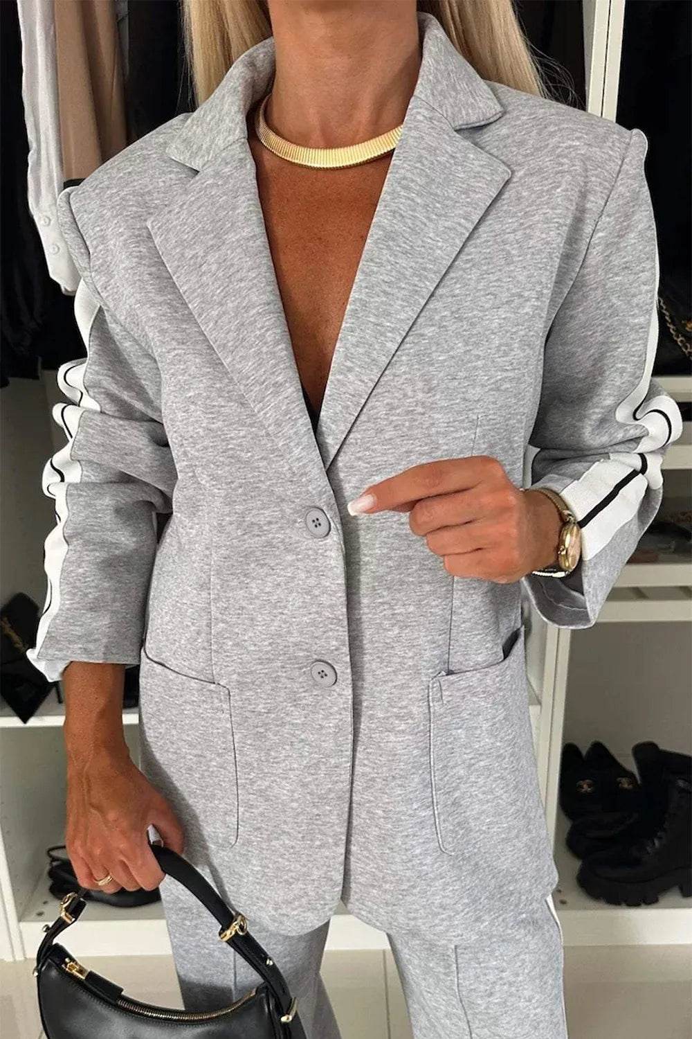 Full Size Contrast Lapel Collar Top and Pants Set - IntuitiveEncBoutique