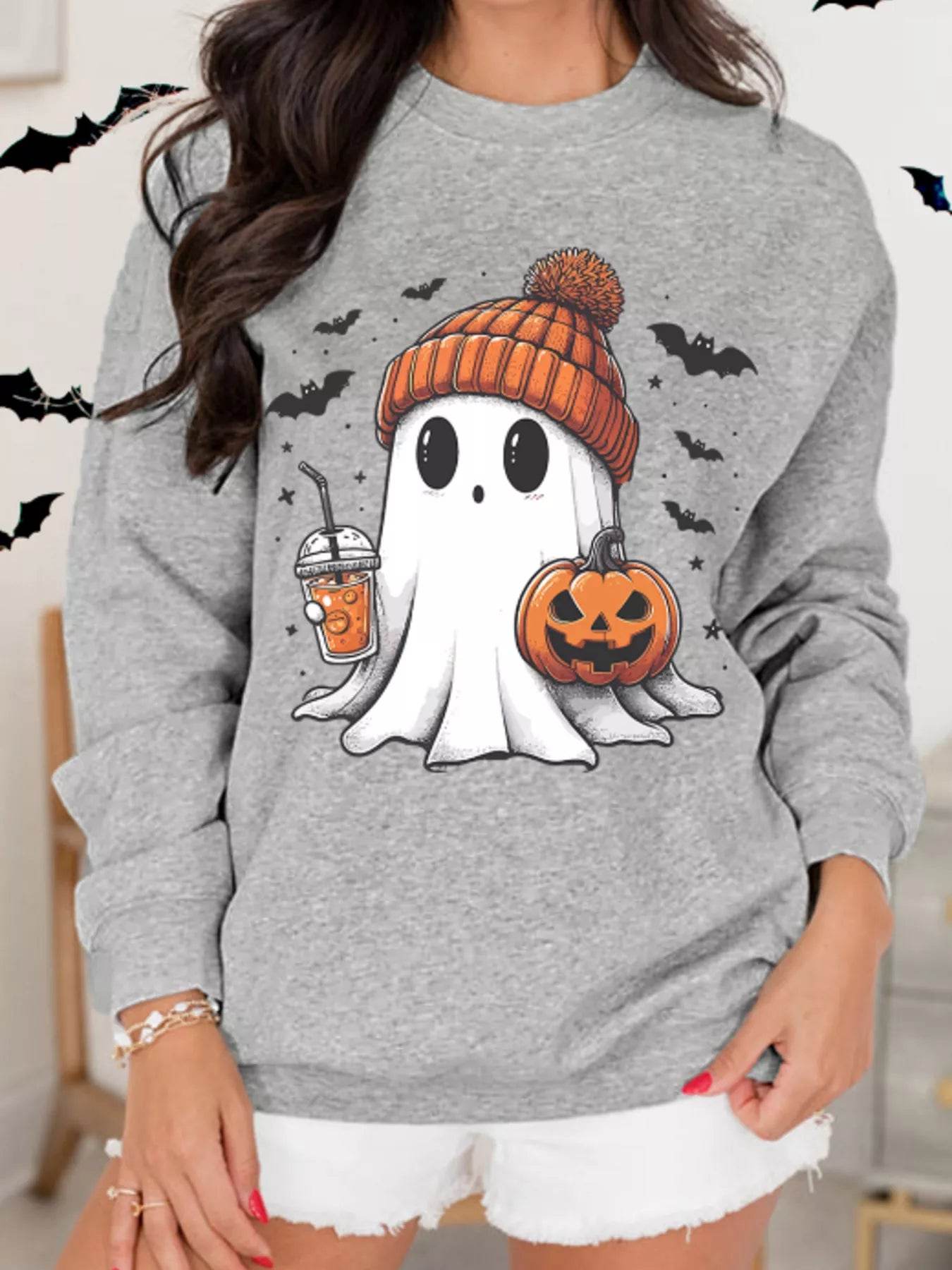 Halloween Ghost Round Neck Sweatshirt - IntuitiveEncBoutique