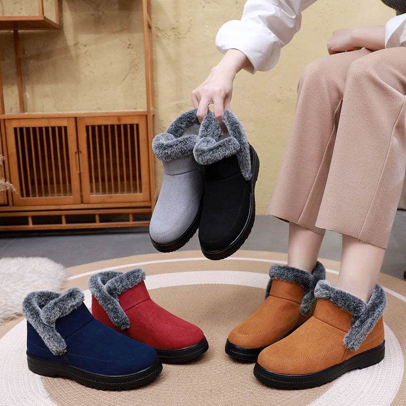 Winter Women's Plus Size Cotton Boots with Fleece Lining and Thickening for Outdoor Leisure Snow Boots Mid-Calf Cotton Shoes - IntuitiveEncBoutique