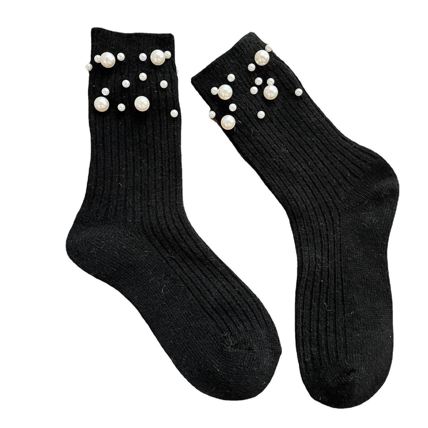 Korean style fashionable rivet bead pile socks autumn and winter thick warm rabbit wool - IntuitiveEncBoutique