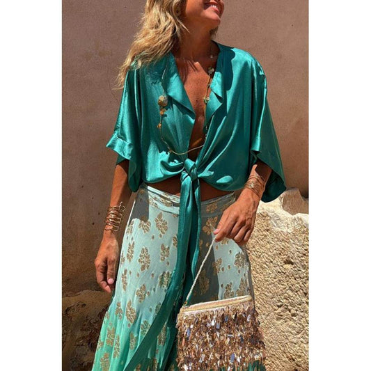 New Belted Vacation Multi-color Top INS Casual Loose Batwing Sleeve Cardigan for Women - IntuitiveEncBoutique