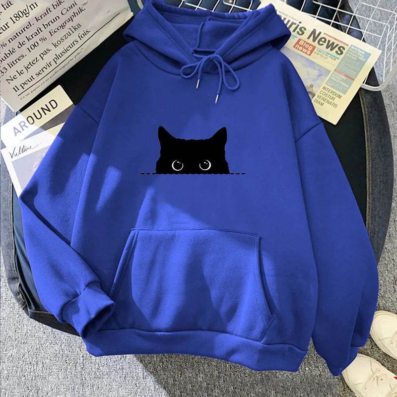 Spring Cartoon Cat Pattern Cute Printed Hooded Sweatshirt Unisex Long Sleeve Casual Jacket - IntuitiveEncBoutique