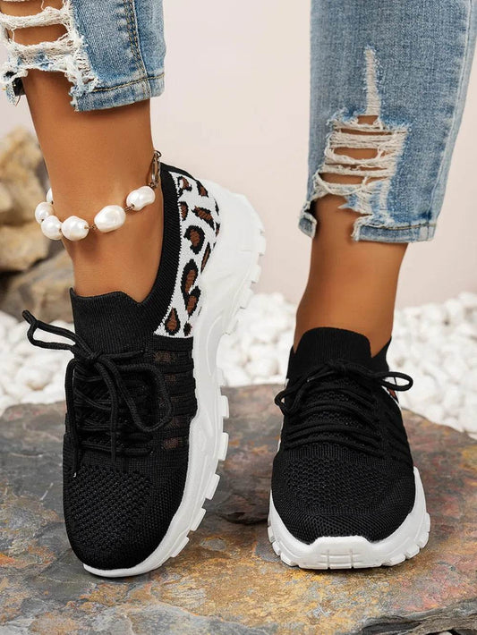 Cutout Leopard Lace Up Mesh Athletic - IntuitiveEncBoutique