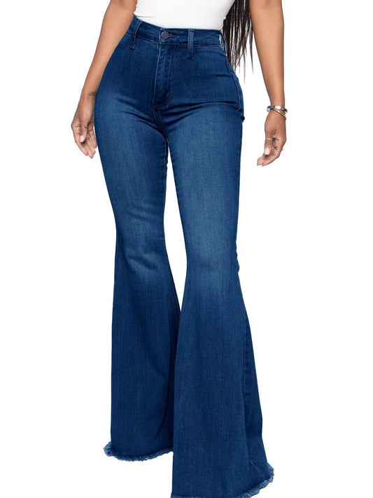 Full Size High-Waisted Raw Hem Flare Jeans Plus Size - IntuitiveEncBoutique