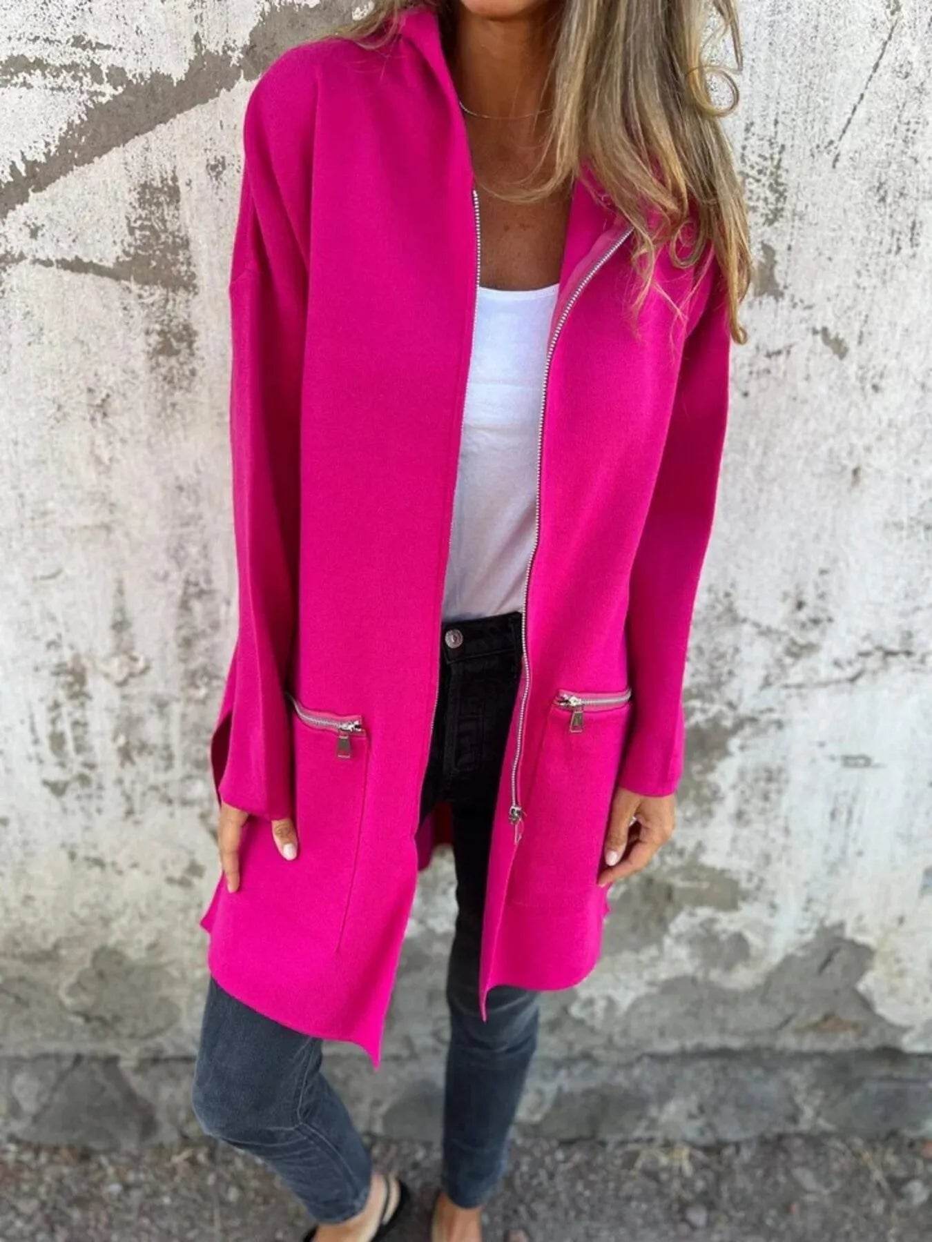 Full Size Zip Up Long Sleeve Hooded Outerwear Plus Size - IntuitiveEncBoutique