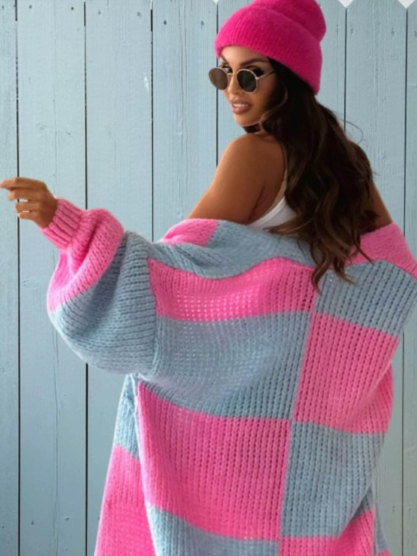 Color Block Long Sleeve Longline Cardigan Plus Size - IntuitiveEncBoutique
