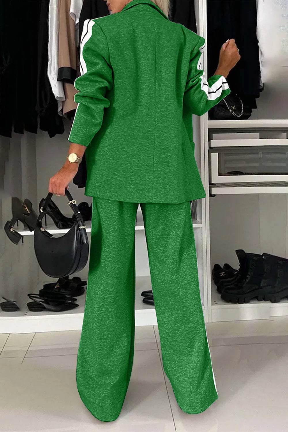 Full Size Contrast Lapel Collar Top and Pants Set - IntuitiveEncBoutique
