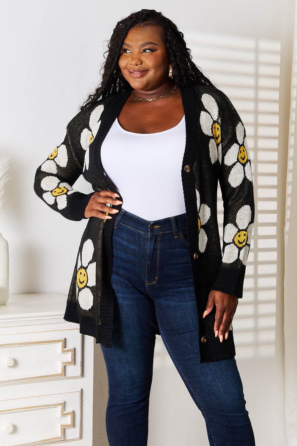 Perfee Floral Button Down Longline Cardigan - IntuitiveEncBoutique