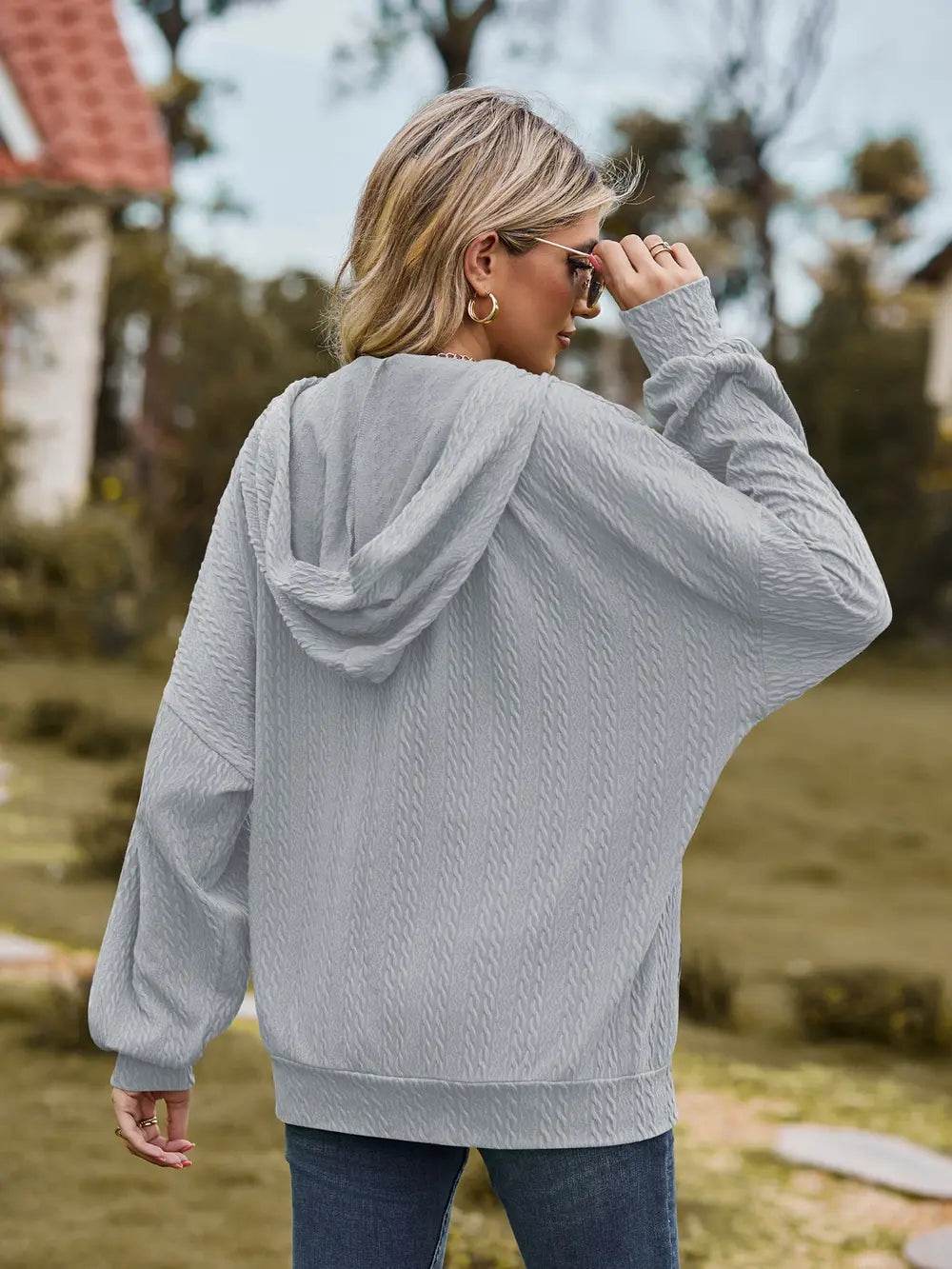 Zip Up Drawstring Long Sleeve Hooded Jacket - IntuitiveEncBoutique