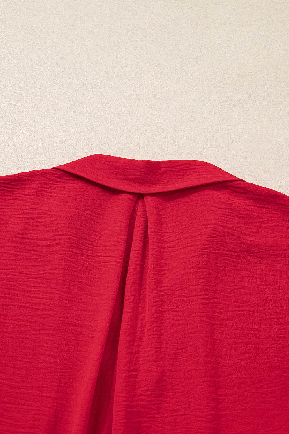 Fiery Red Plus Size Smocked Cuff Dolman Oversized Tunic Blouse - IntuitiveEncBoutique