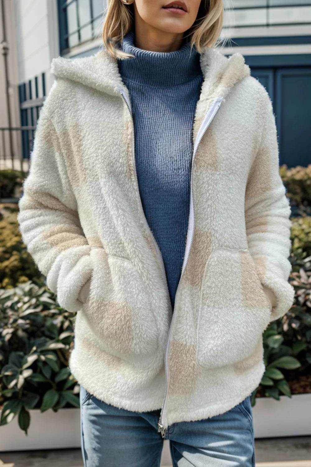 Double Take Full Size Plaid Long Sleeve Hooded Coat - IntuitiveEncBoutique