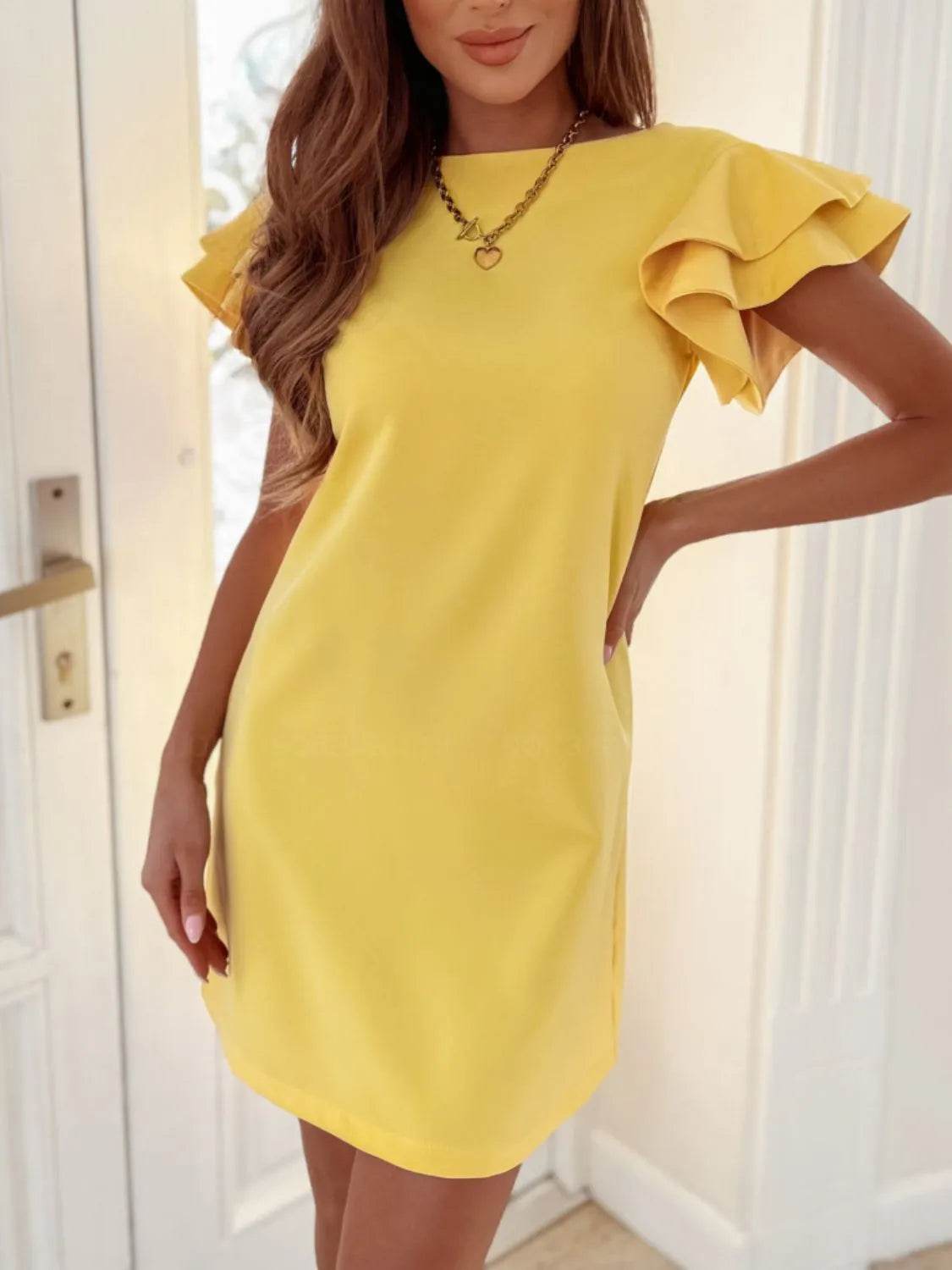 Ruffled Layered Short Sleeve Mini Dress - IntuitiveEncBoutique