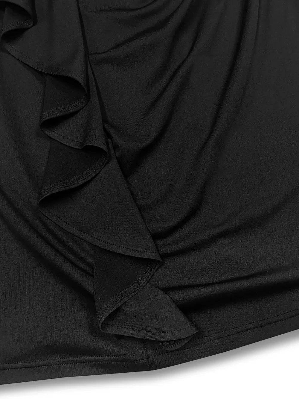 Plus Size Ruffle Trim Round Neck Long Sleeve Dress - IntuitiveEncBoutique