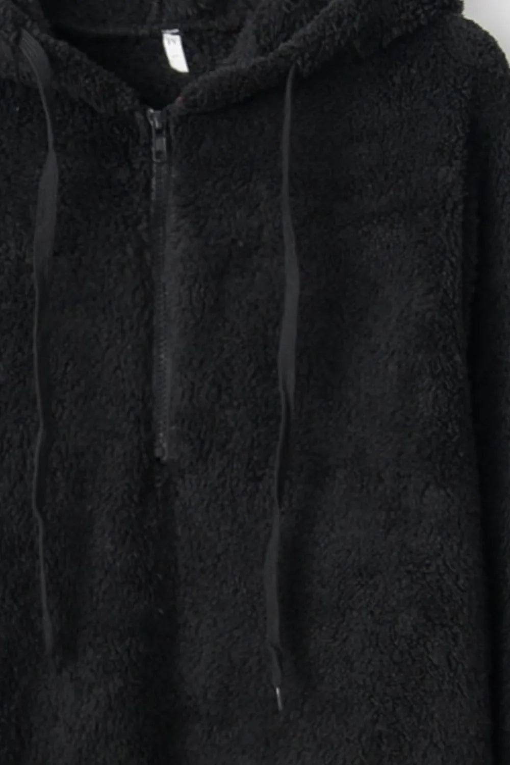 Full Size Quarter-Zip Drawstring Teddy Hoodie - IntuitiveEncBoutique