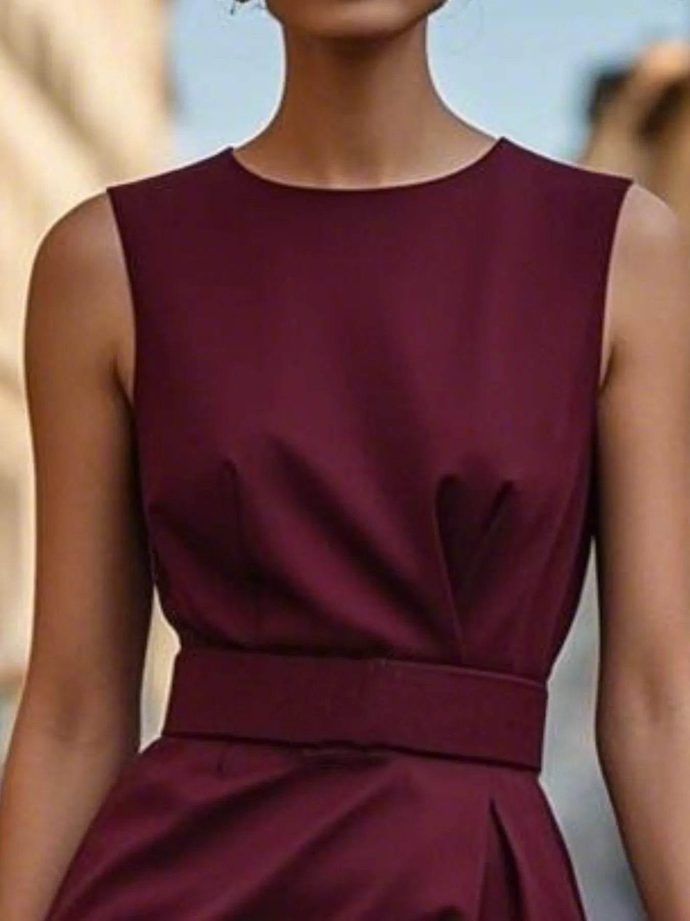 Round Neck Sleeveless Midi Sheath Dress - IntuitiveEncBoutique