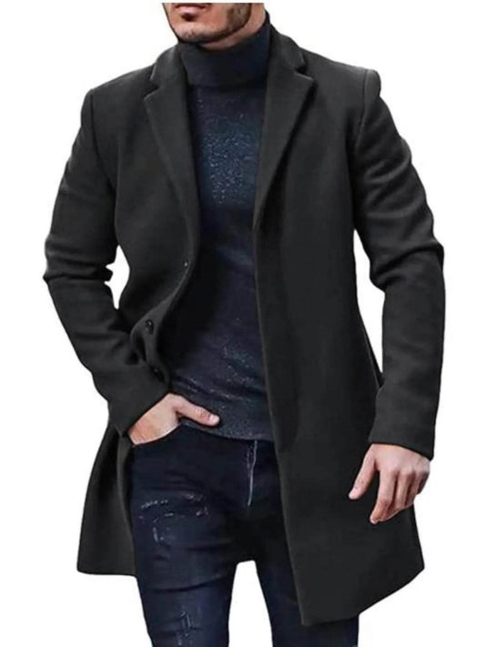 Men's Plus Size Classic Long Sleeve Overcoat - IntuitiveEncBoutique