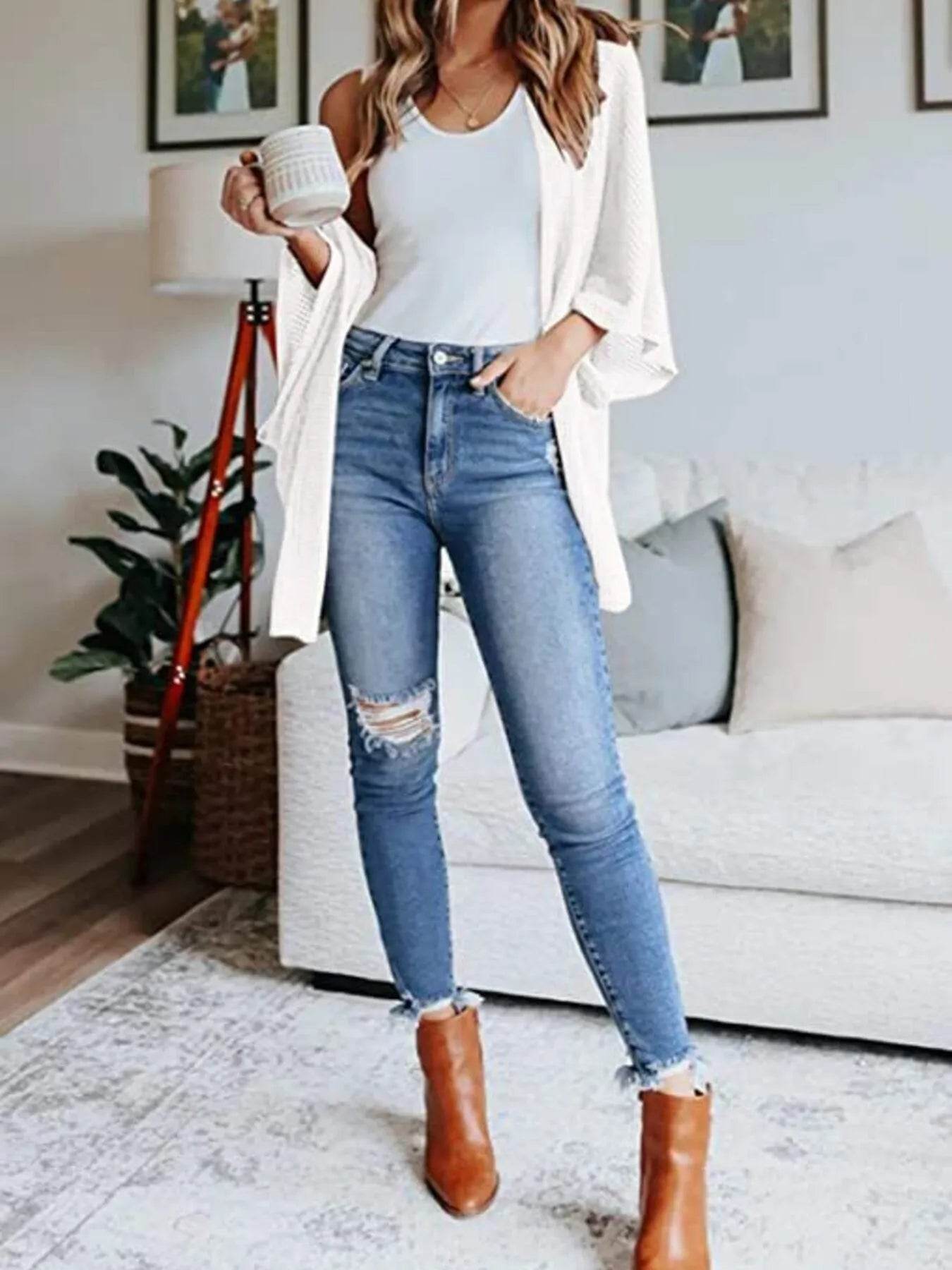 Full Size Open Front Waffle Knit Cardigan Plus Size - IntuitiveEncBoutique