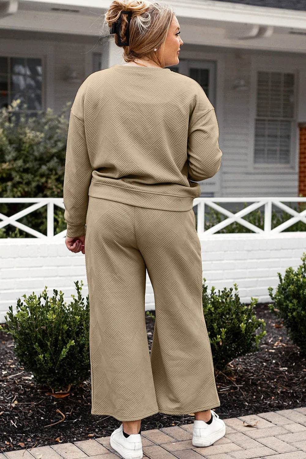 Double Take Full Size Textured Long Sleeve Top and Drawstring Pants Set - IntuitiveEncBoutique