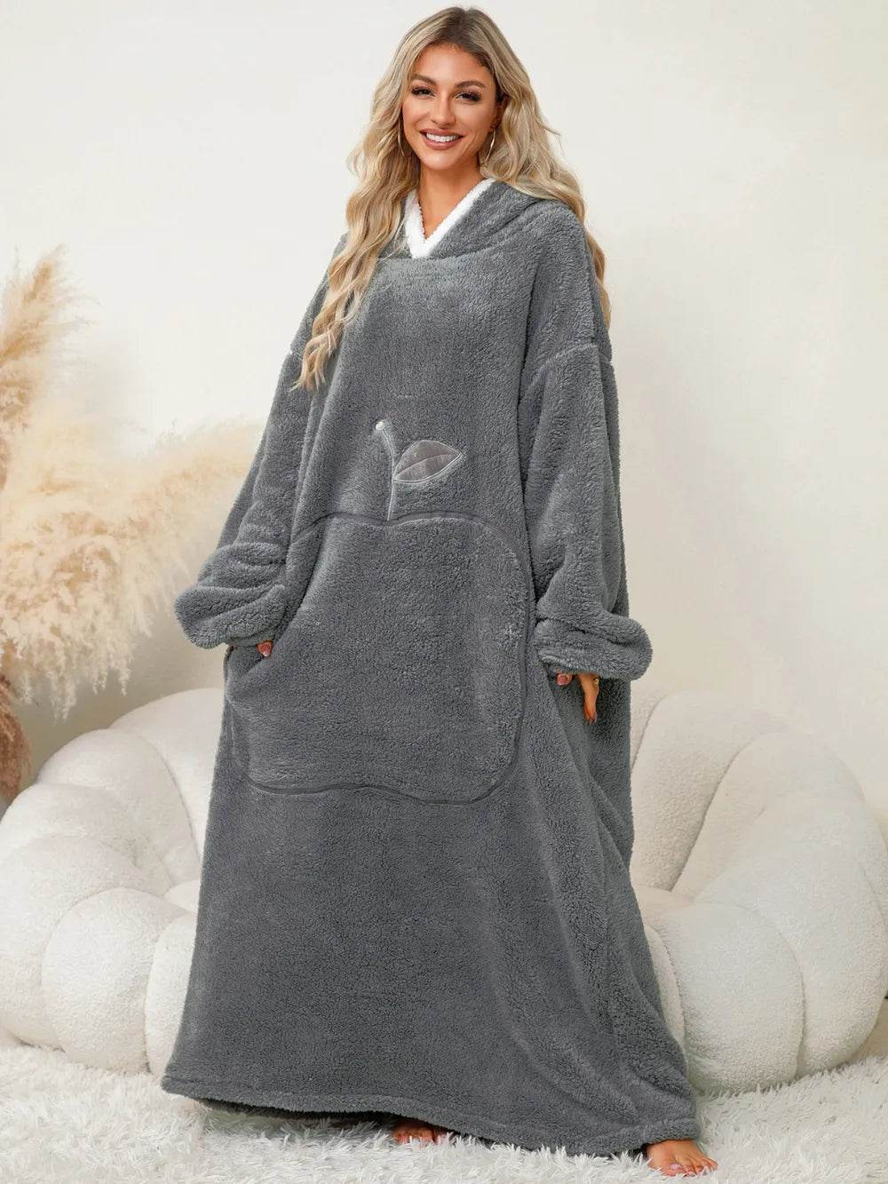 Pocketed Contrast Long Sleeve Hooded Lounge Dress - IntuitiveEncBoutique