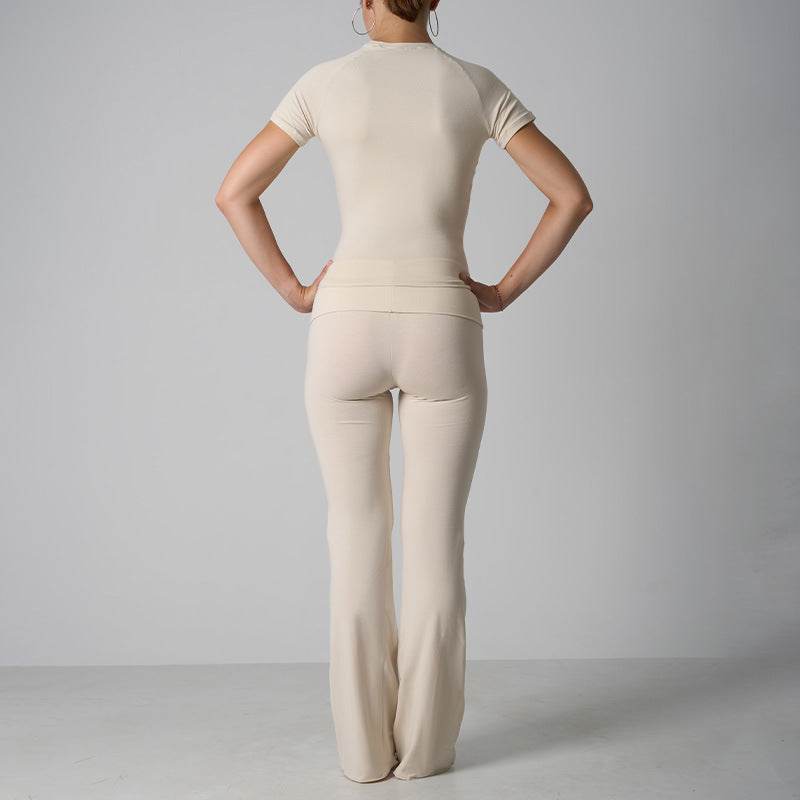 Classic Cotton Jersey Set -Casual Yoga Flare Pants with Short Sleeve - IntuitiveEncBoutique
