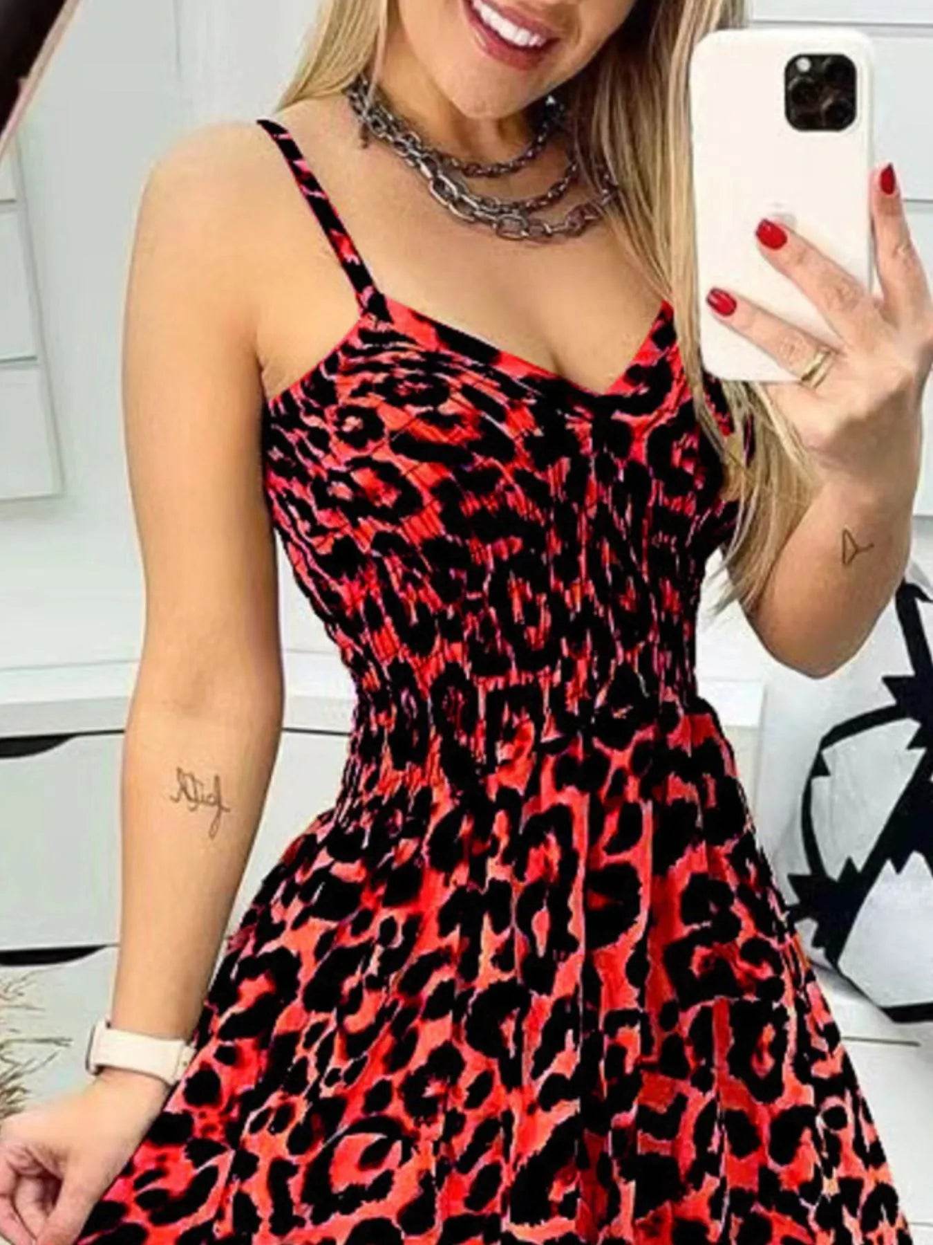 Full Size Leopard Print Spaghetti Strap Maxi Dress Plus Size - IntuitiveEncBoutique