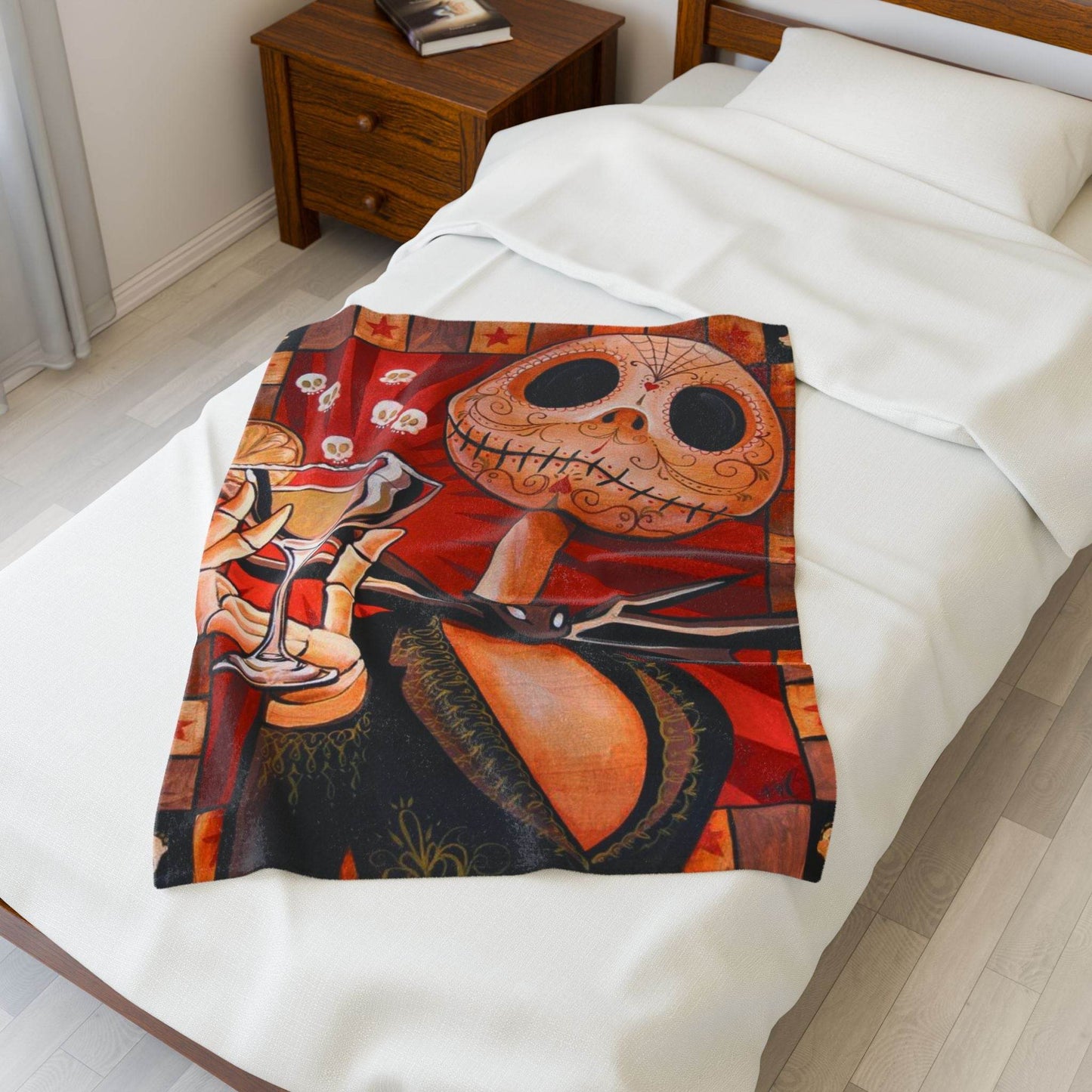 Velveteen Plush Blanket - Cozy Jack Skeleton Design, Halloween Decor, Movie-inspired Gift, Snuggly Throw, Unique Home Accent - IntuitiveEncBoutique