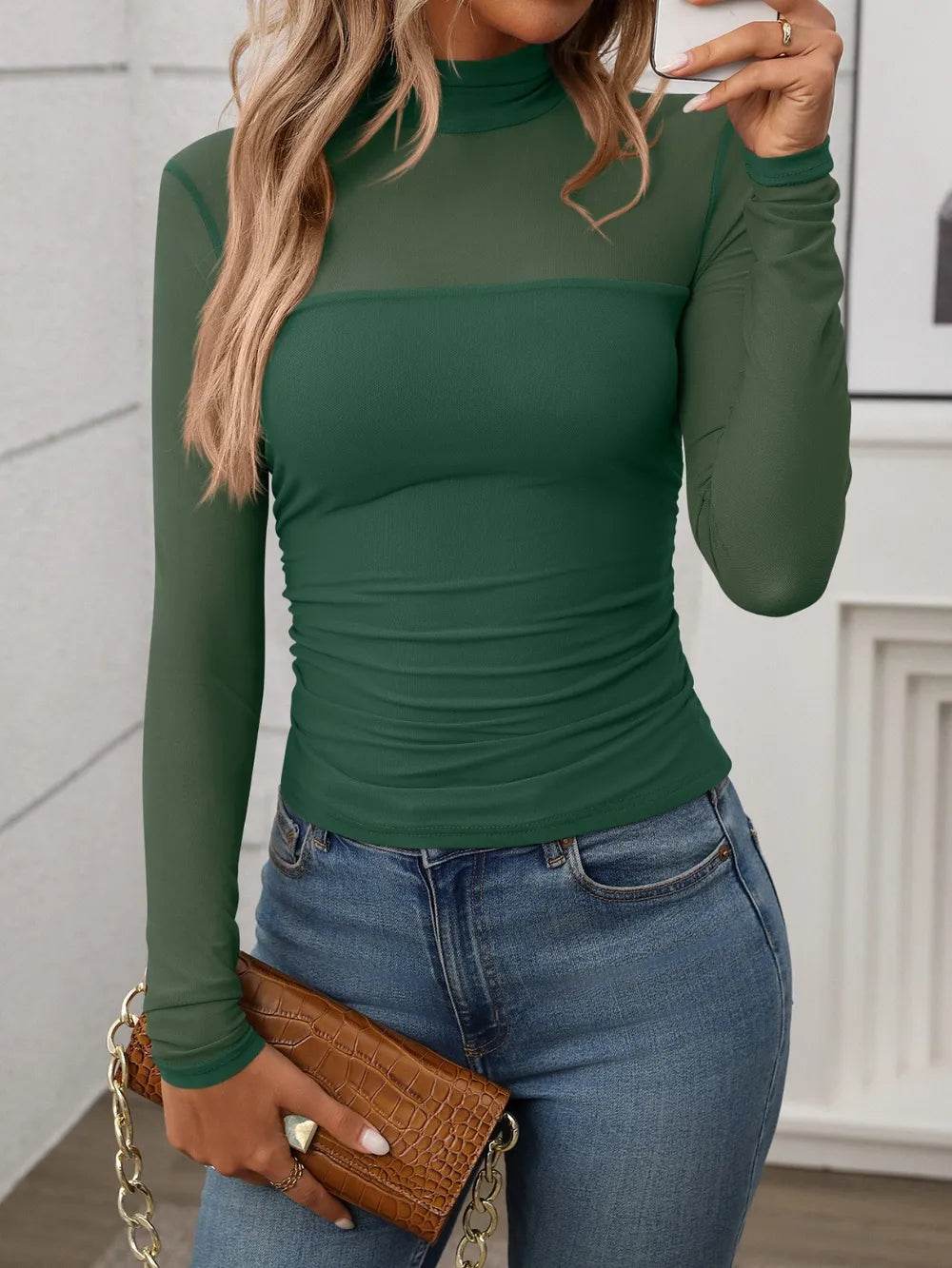 Mock Neck Long Sleeve Top - IntuitiveEncBoutique