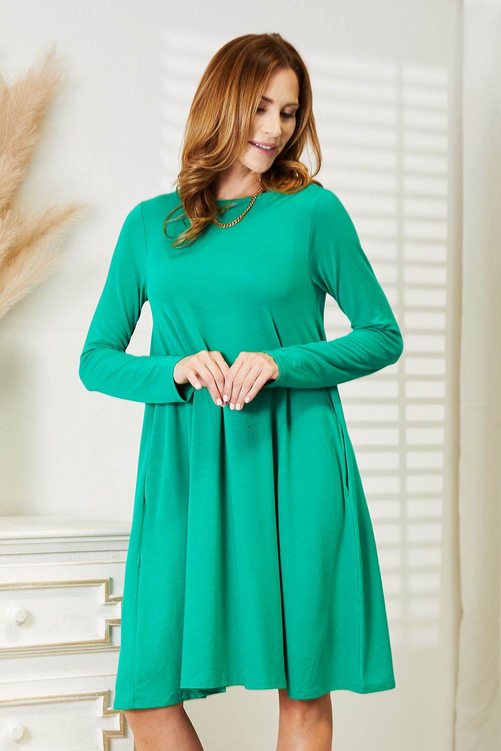 Zenana Full Size Long Sleeve Flare Dress with Pockets - IntuitiveEncBoutique