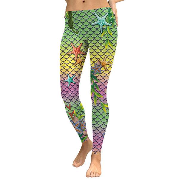 Mermaid Ocean Women Leggings Starfish Fish Scales Digital Print Leggings - IntuitiveEncBoutique