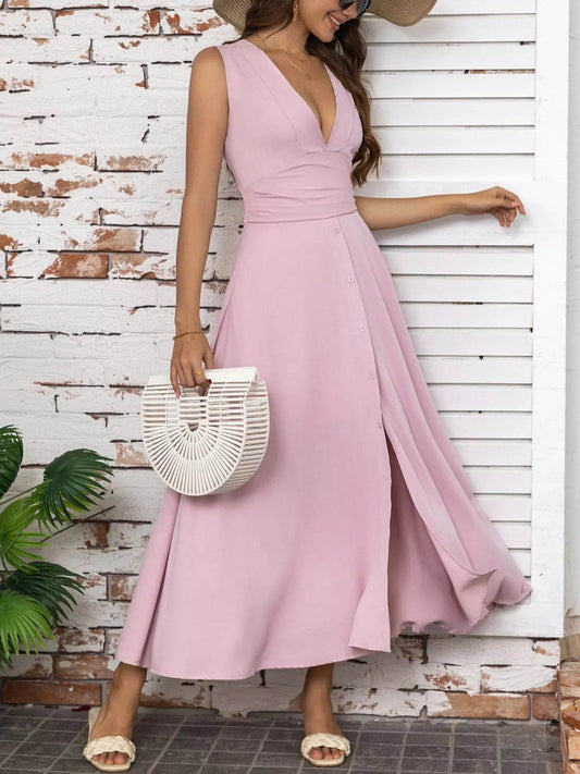 Full Size Slit V-Neck Sleeveless Dress Plus Size - IntuitiveEncBoutique
