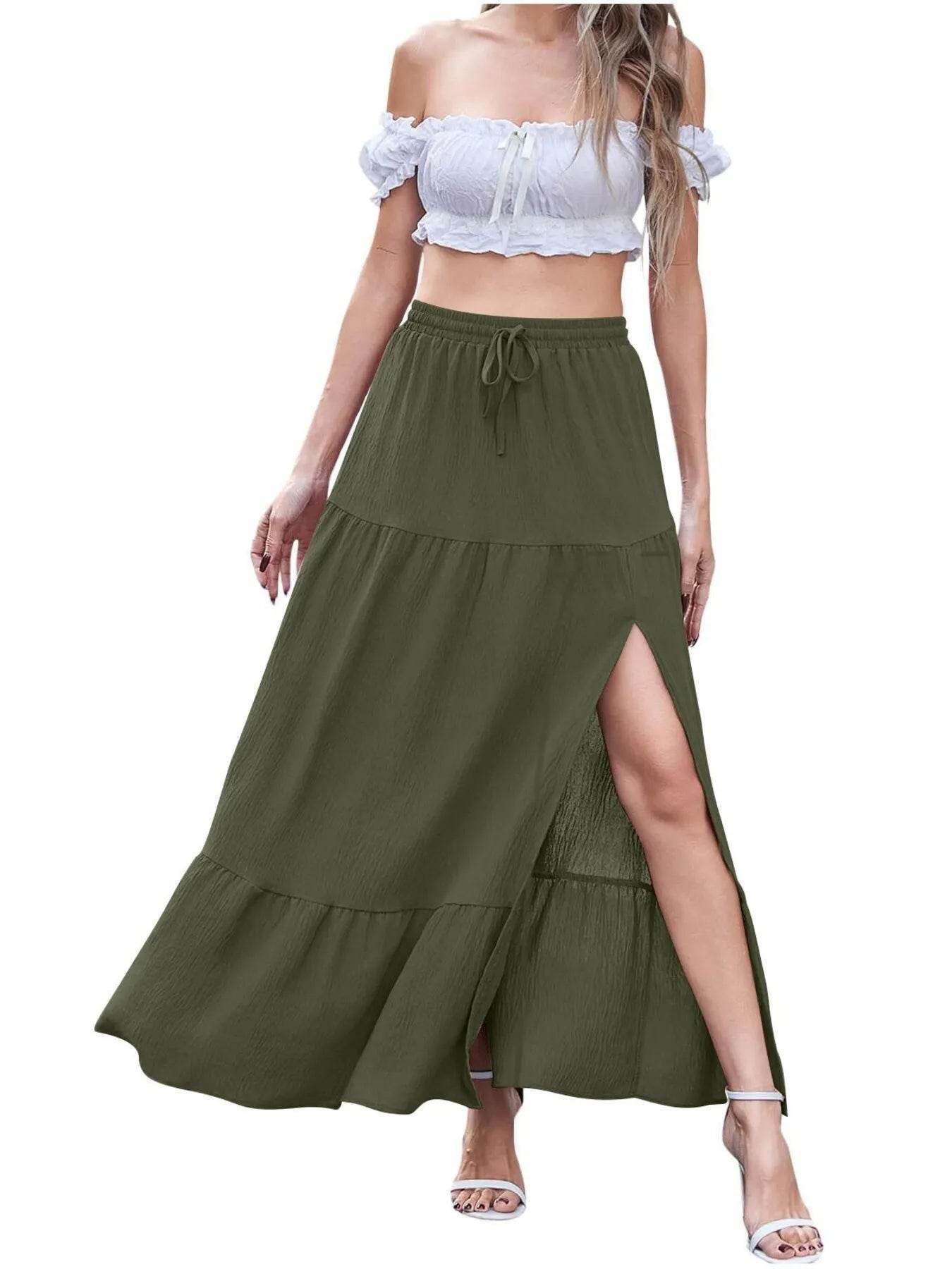 Full Size Slit Maxi Skirt Plus Size - IntuitiveEncBoutique