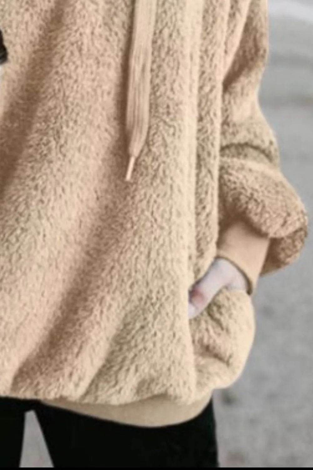 Full Size Quarter-Zip Drawstring Teddy Hoodie - IntuitiveEncBoutique
