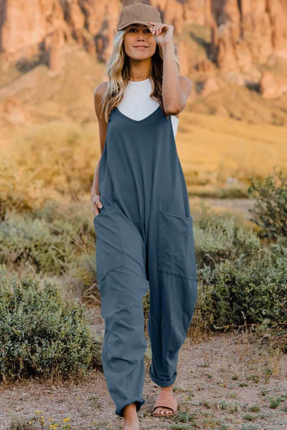 Double Take Full Size V-Neck Sleeveless Jumpsuit with Pockets - IntuitiveEncBoutique