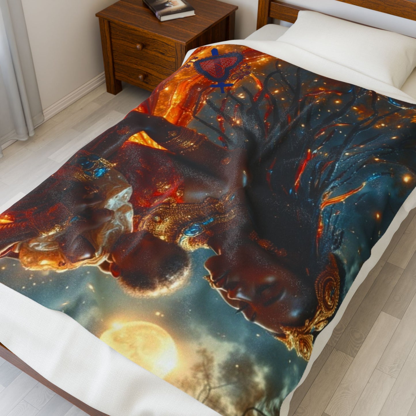 Cosmic Motherhood Velveteen Blanket Èzili Dantò - Cozy Throw for Embracing Love, Celestial Decor, Gifts for New Moms, Starry Home Accessory