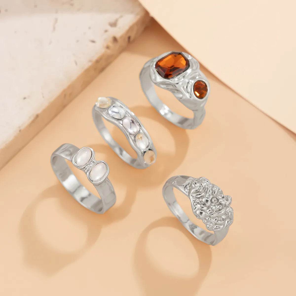 4-Piece Stainless Steel Inlaid Rhinestone Ring - IntuitiveEncBoutique