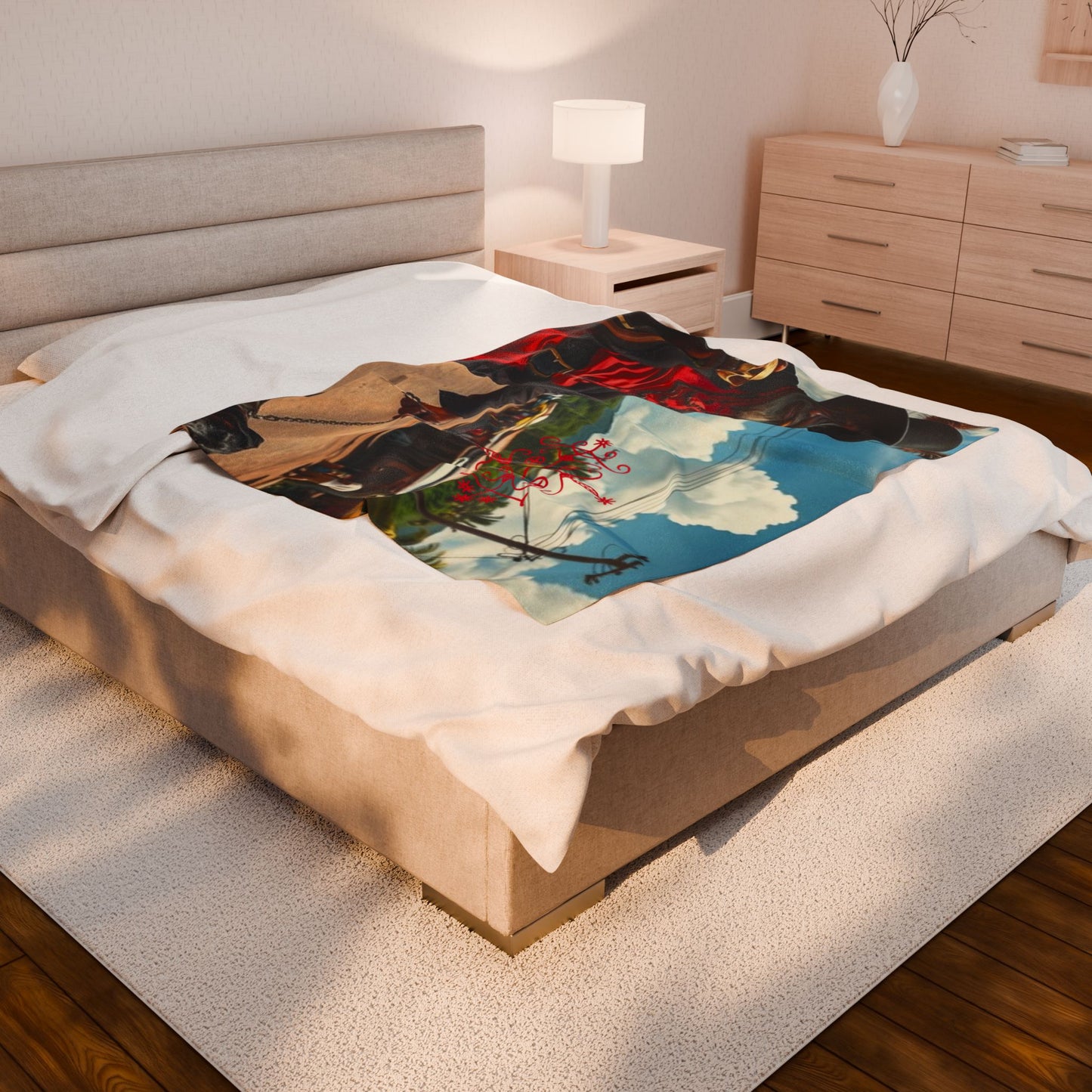 Vibrant Artistic Velveteen Plush Blanket Papa Legba, Cozy Home Decor, Unique Gift, Comfort Throw, Festival Blanket, Warm Artistry