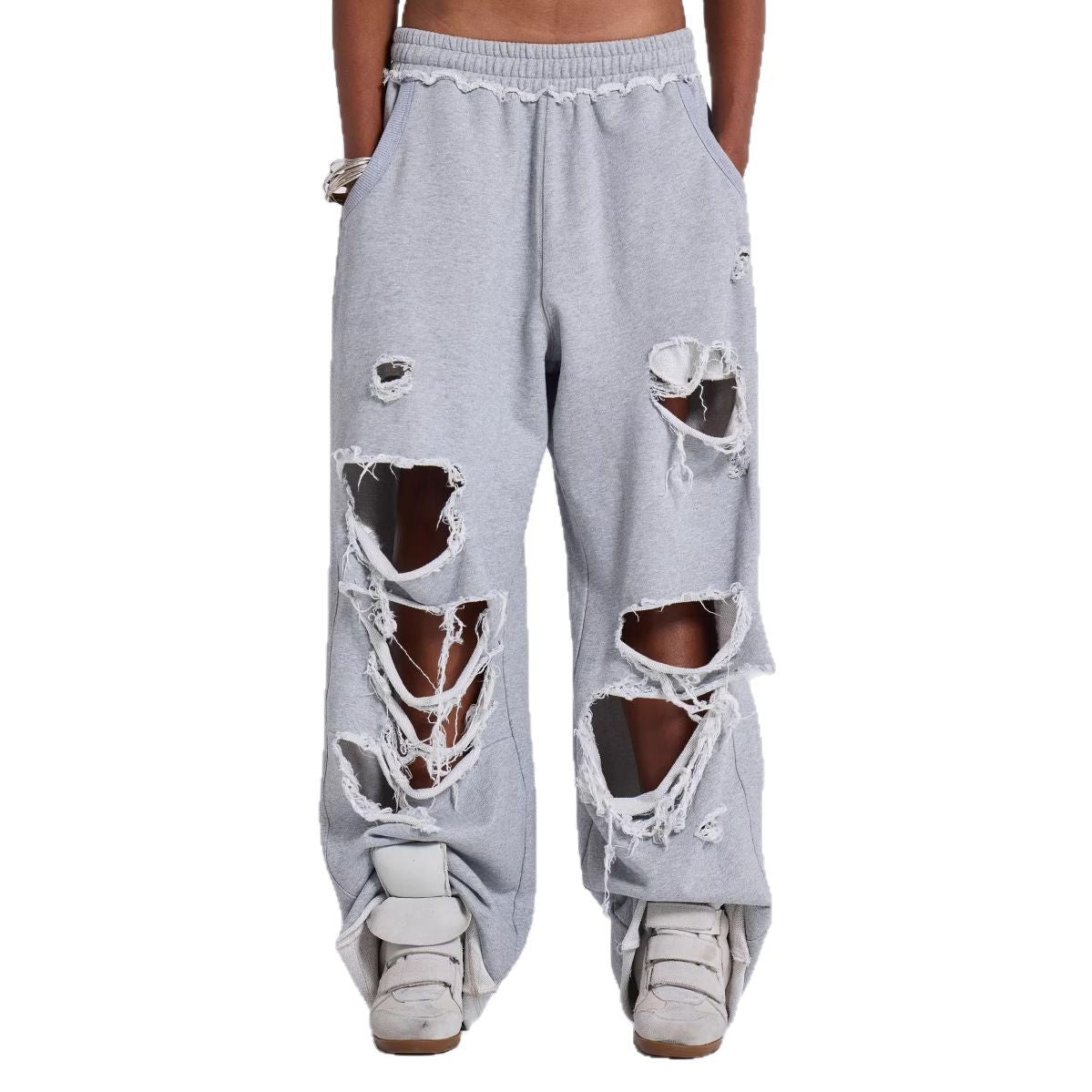 Trendy Casual Pants Street Hip-hop Distressed Design Wide-leg Loose Sweatpants