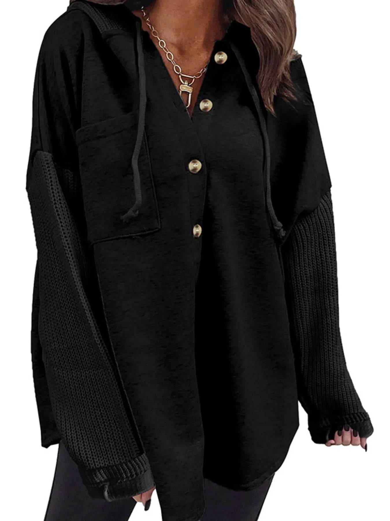 Drawstring Button Front Hoodie - IntuitiveEncBoutique