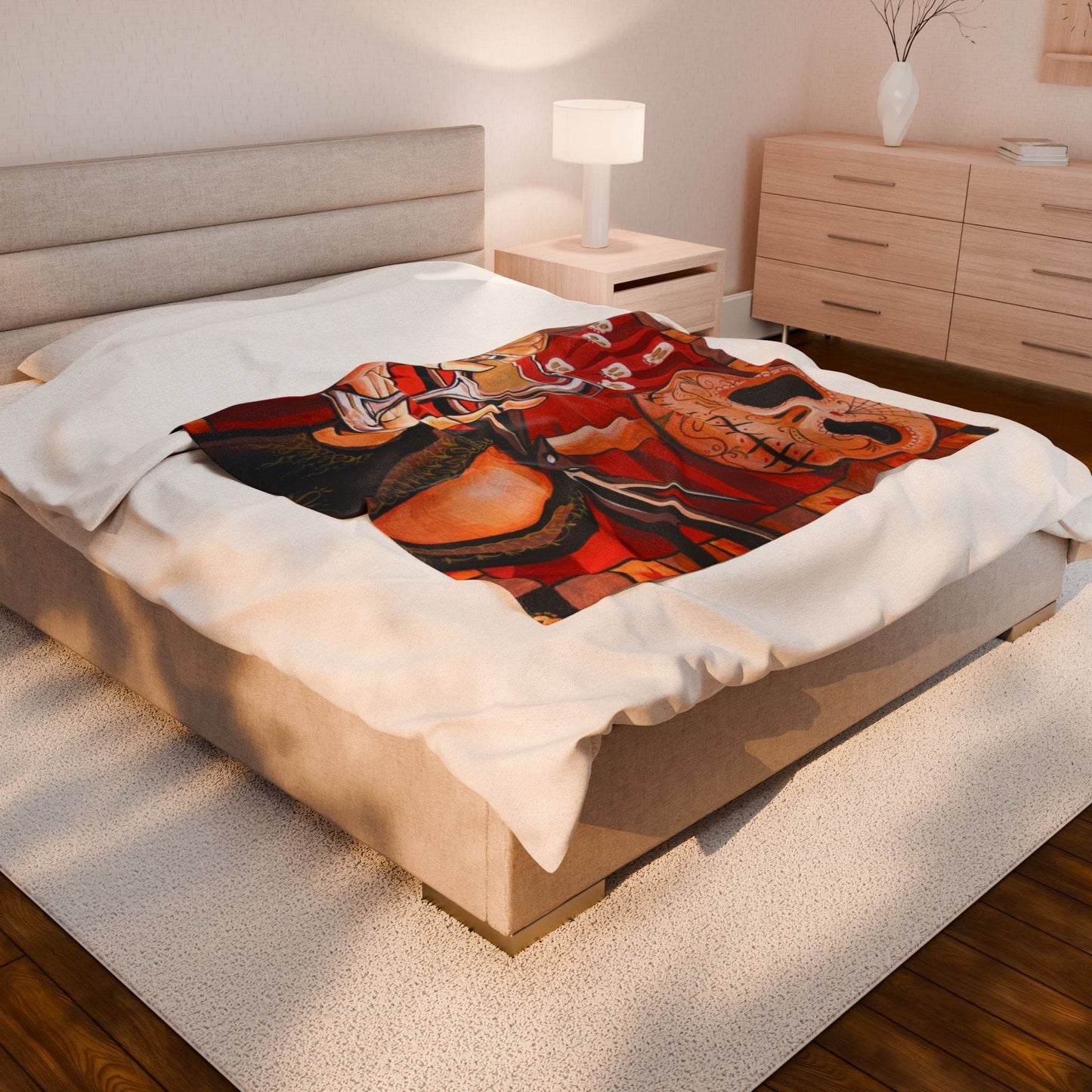Velveteen Plush Blanket - Cozy Jack Skeleton Design, Halloween Decor, Movie-inspired Gift, Snuggly Throw, Unique Home Accent - IntuitiveEncBoutique