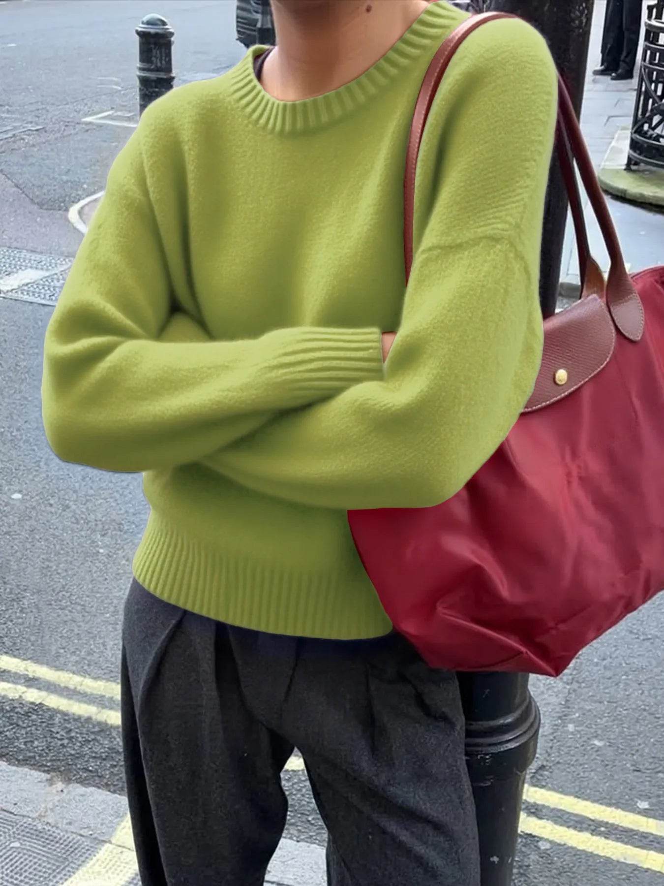 Ribbed Crewneck Drop Shoulder Sweater - IntuitiveEncBoutique