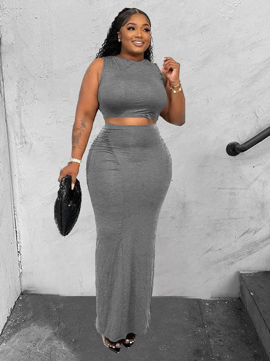 Sexy Bodycon Skirt + Sleeveless Long Top Two-Piece Set Women's Summer Simple Solid Color - IntuitiveEncBoutique