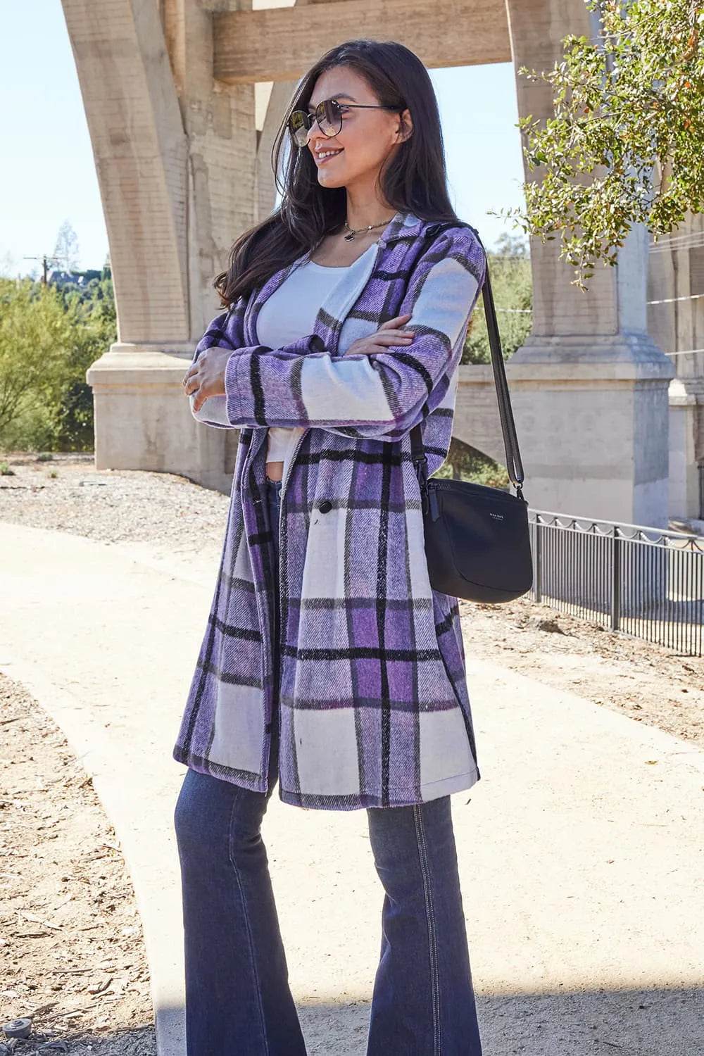 Double Take Full Size Plaid Button Up Lapel Collar Coat - IntuitiveEncBoutique